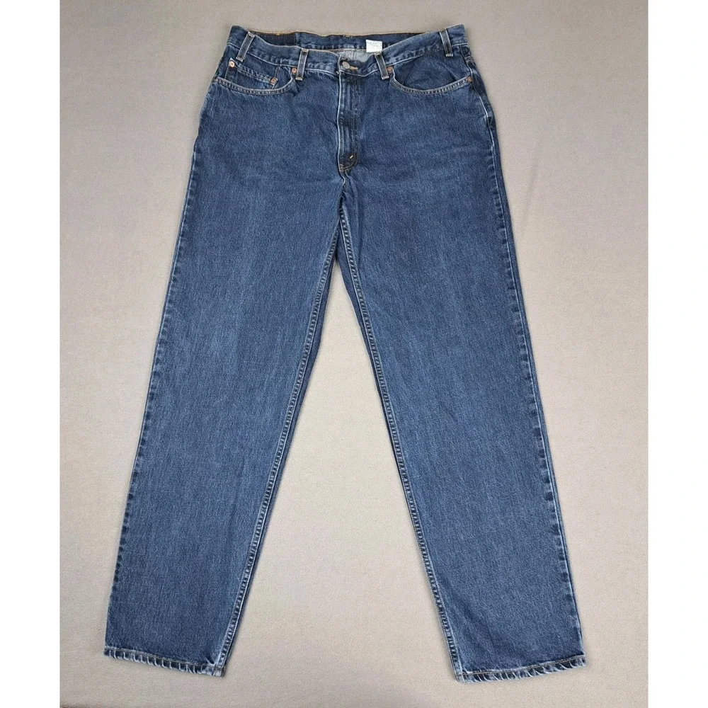Vintage Levis 550 Jeans Mens 38x34 Dark Blue Denim Relaxed Fit Pants Batwing 90s